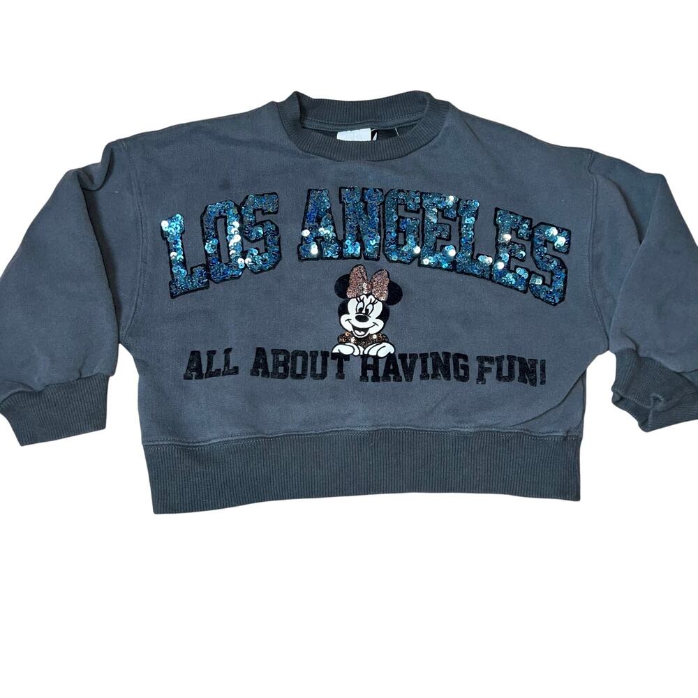 Zara Disney's Minnie Mouse sequined bling Los Angeles crop sweatshirt size 6